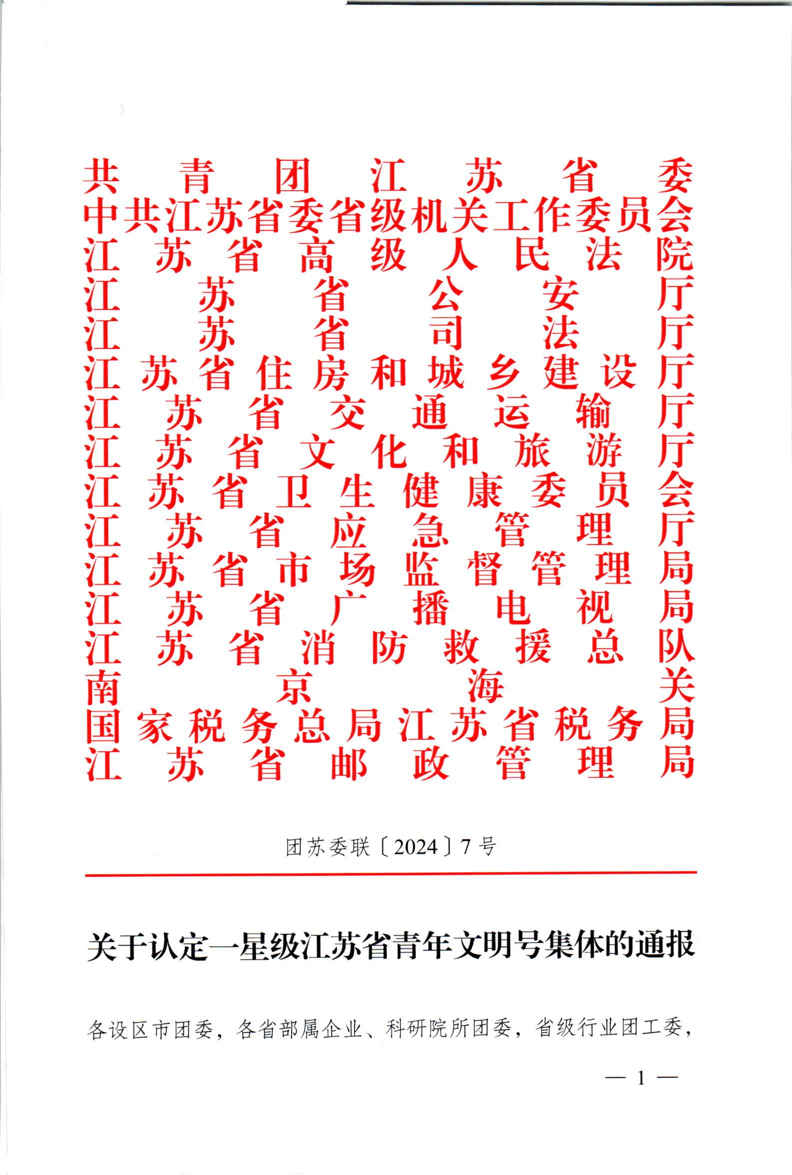 喜報(bào)——公交集團(tuán)服務(wù)熱線(xiàn)獲“一星級(jí)江蘇省青年文明號(hào)”榮譽(yù)稱(chēng)號(hào)